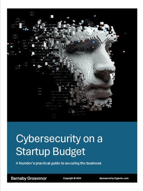Digital face profile disintegrating into pixels and code representing cybersecurity guide book cover